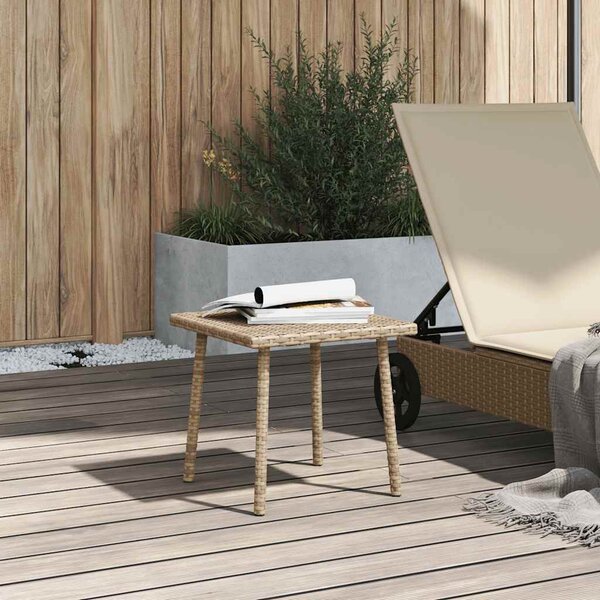 Téglalap bézs polyrattan kerti dohányzóasztal 40x40x37cm