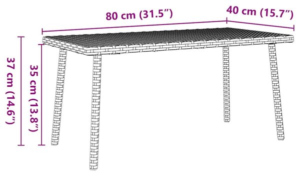 Téglalap bézs polyrattan kerti dohányzóasztal 80x40x37cm