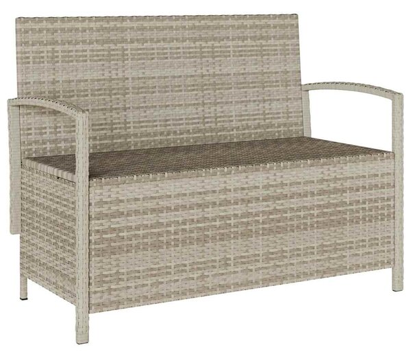 Világosszürke polyrattan kerti tárolópad párnával