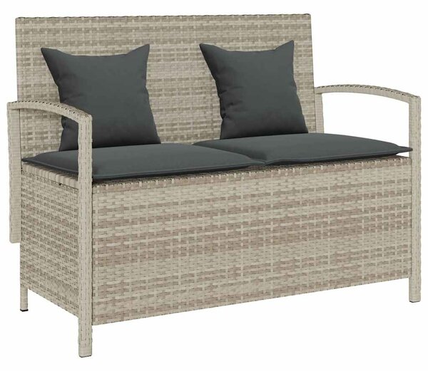 Világosszürke polyrattan kerti tárolópad párnával