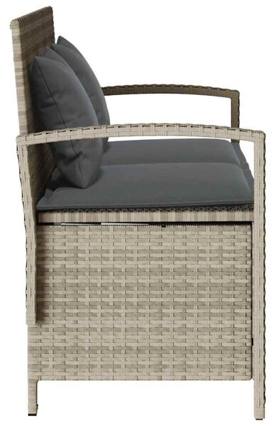 Világosszürke polyrattan kerti tárolópad párnával