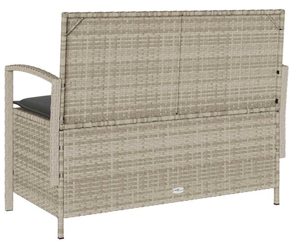 Világosszürke polyrattan kerti tárolópad párnával