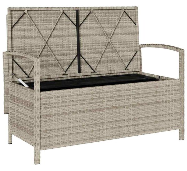 Világosszürke polyrattan kerti tárolópad párnával