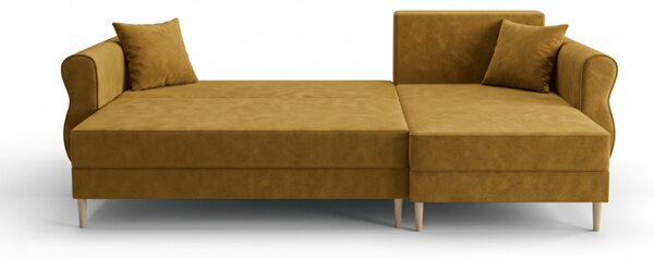 Ágyazható, kétoldalas L alakú kanapé SILVIANO 230x140 cm, mustár színű