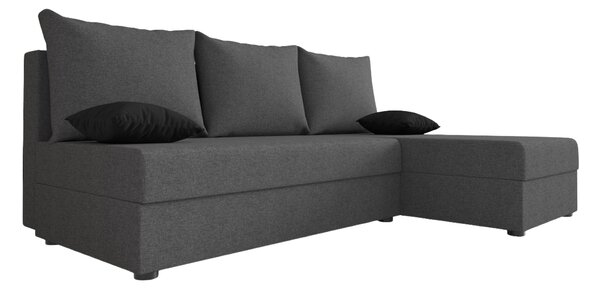 Ágyazható, kétoldalas L alakú kanapé VALERIO SLIM 200x140 cm, sötétszürke színű + 2 db díszpárna INGYEN
