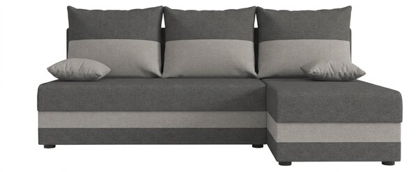 Ágyazható, kétoldalas L alakú kanapé VALERIO SLIM 200x140 cm, sötétszürke/világosszürke színű + 2 db díszpárna INGYEN