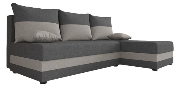 Ágyazható, kétoldalas L alakú kanapé VALERIO SLIM 200x140 cm, sötétszürke/világosszürke színű + 2 db díszpárna INGYEN