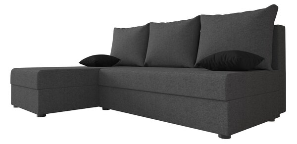 Ágyazható, kétoldalas L alakú kanapé VALERIO SLIM 200x140 cm, sötétszürke színű + 2 db díszpárna INGYEN