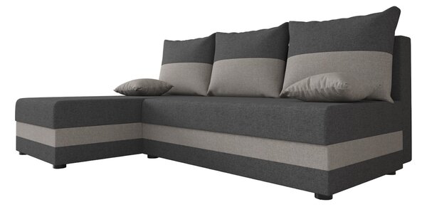 Ágyazható, kétoldalas L alakú kanapé VALERIO SLIM 200x140 cm, sötétszürke/világosszürke színű + 2 db díszpárna INGYEN