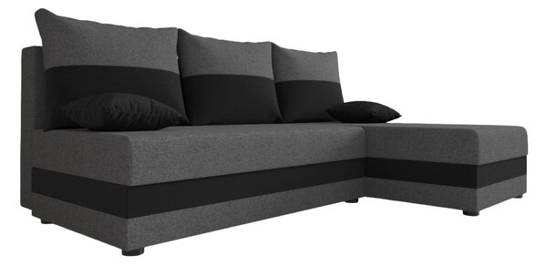 Ágyazható, kétoldalas L alakú kanapé VALERIO SLIM 200x140 cm, sötétszürke/antracit színű + 2 db díszpárna INGYEN