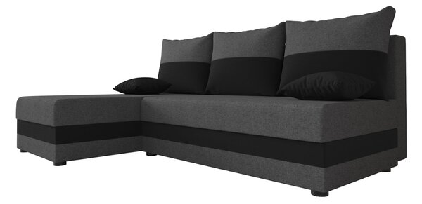 Ágyazható, kétoldalas L alakú kanapé VALERIO SLIM 200x140 cm, sötétszürke/antracit színű + 2 db díszpárna INGYEN