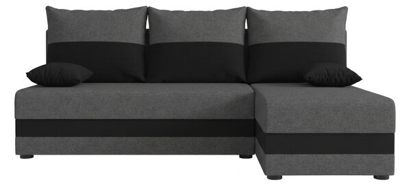 Ágyazható, kétoldalas L alakú kanapé VALERIO SLIM 200x140 cm, sötétszürke/antracit színű + 2 db díszpárna INGYEN