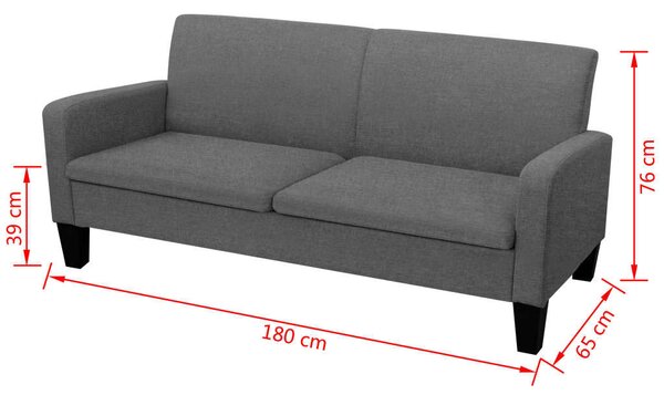 Sötétszürke 3-személyes kanapé 180 x 65 x 76 cm