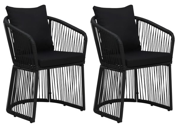 VidaXL 2 db fekete PVC rattan kerti szék hát- és ülőpárnával