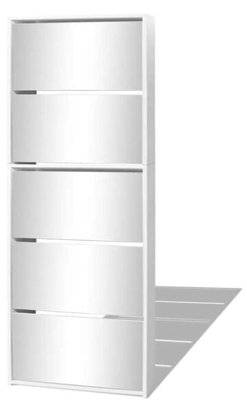 Modern 5 Fiókos Tükör Cipőszekrény - Fehér - 63x17x169,5cm