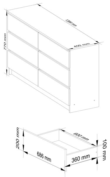 Széles komód fiókokkal SAVRILA - artisan tölgy / fehér