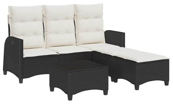 3 részes fekete polyrattan kerti ülőgarnitúra párnával L-alakú