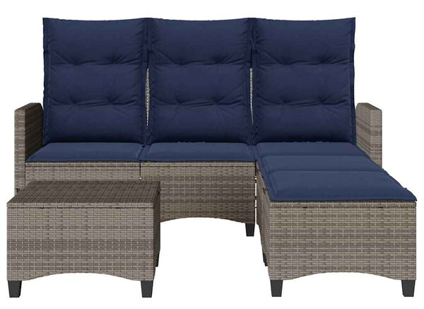 3 részes szürke polyrattan kerti ülőgarnitúra párnákkal L-alakú