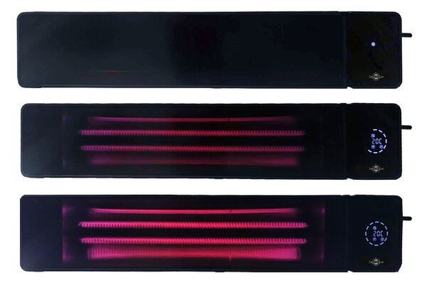 4500W/2250 watt, ElectricSun fekete, infravörös teraszfűtő beltéri/kültéri használatra, termosztáttal és alkalmazással, 100x18 cm-es
