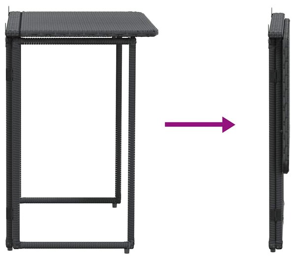 Fekete polyrattan összecsukható kerti asztal 90x51x75 cm