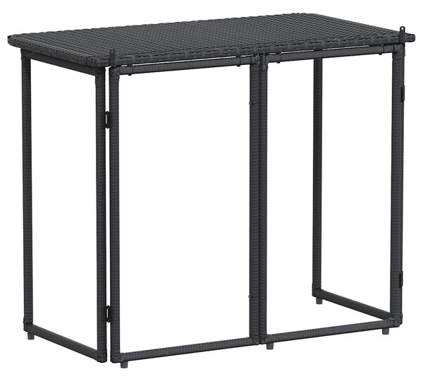 Fekete polyrattan összecsukható kerti asztal 90x51x75 cm