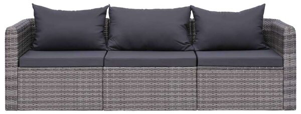 3-részes szürke polyrattan kerti ülőgarnitúra párnákkal