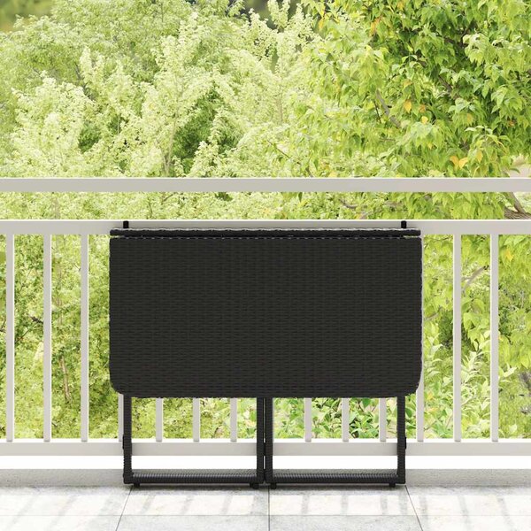 Fekete polyrattan összecsukható kerti asztal 90x51x75 cm