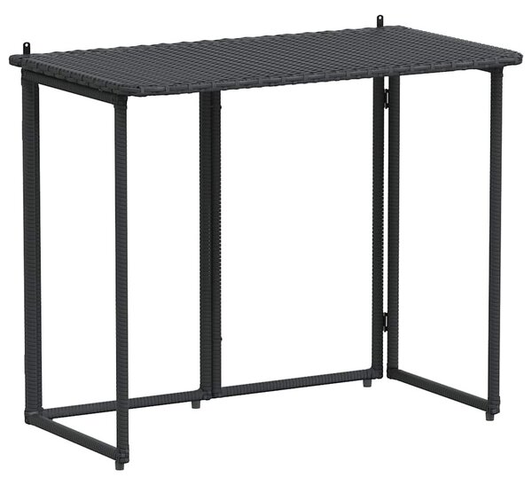 Fekete polyrattan összecsukható kerti asztal 90x51x75 cm