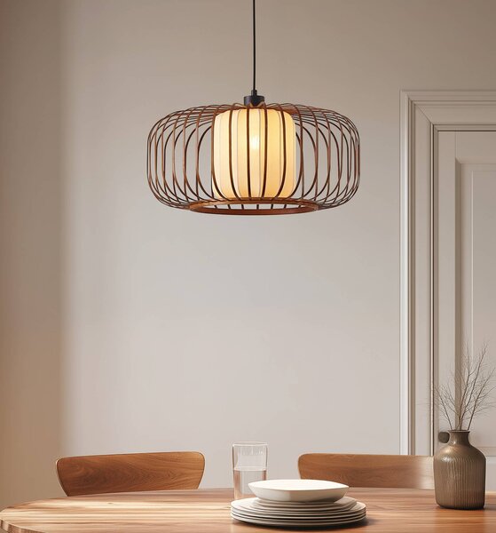 Lindby Davella függő világítás, Ø 50 cm, bambusz, textil, dimmelhető, Sötét fa, Nappali / Étkező, Bambusz, Skandináv