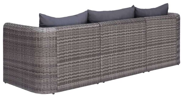 3-részes szürke polyrattan kerti ülőgarnitúra párnákkal