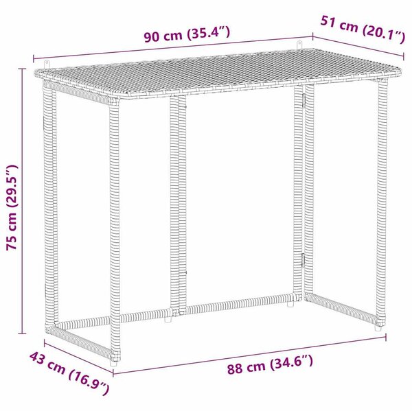 Fekete polyrattan összecsukható kerti asztal 90x51x75 cm