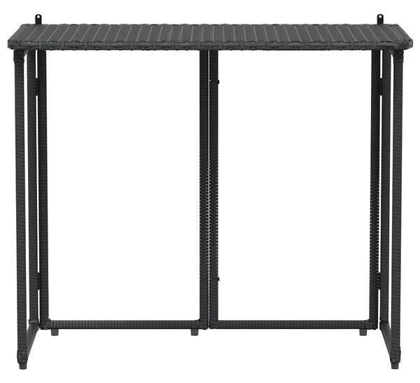 Fekete polyrattan összecsukható kerti asztal 90x51x75 cm
