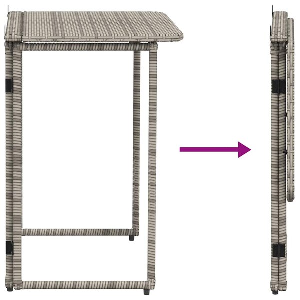 Szürke polyrattan összecsukható kerti asztal 90x51x75 cm