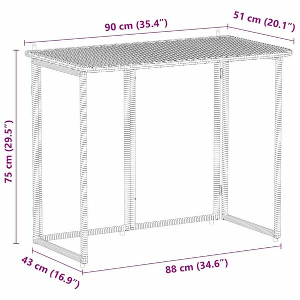 Szürke polyrattan összecsukható kerti asztal 90x51x75 cm