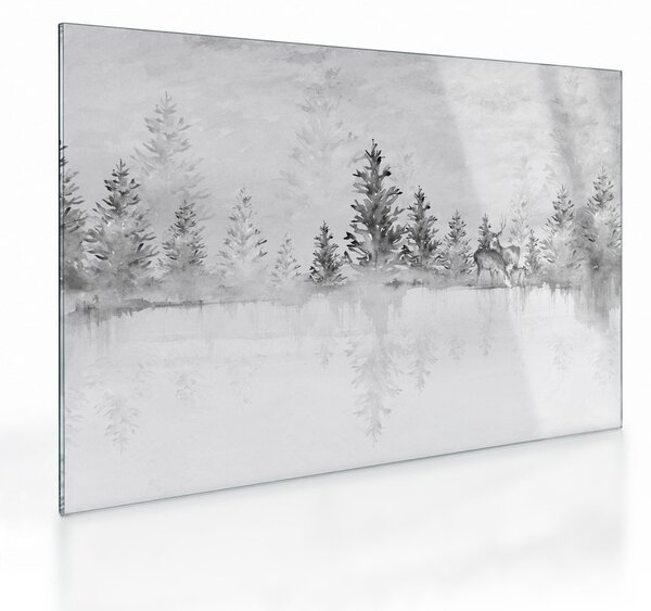 Üveg kép - Szarvas a tónál (70x50 cm)