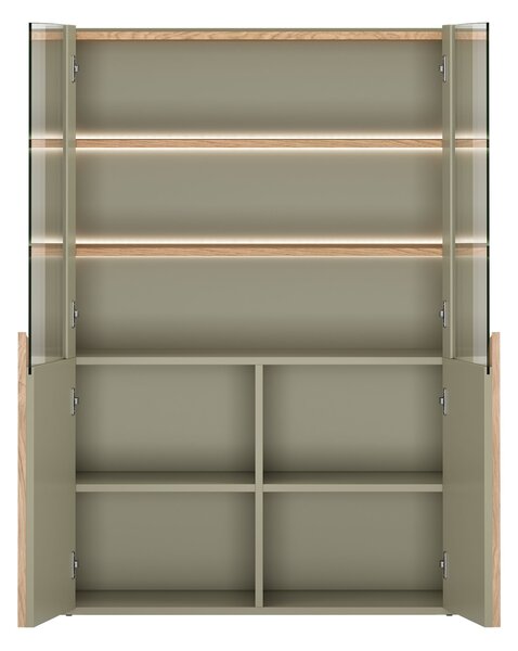 Amilio vitrines szekrény 100 cm, kétszárnyú - eukaliptusz / baltic dune tölgy / natúr tölgy fogantyúk