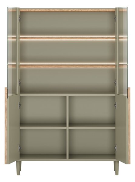Amilio vitrines szekrény 100 cm kétajtós lábakon - eukaliptusz / baltic dune tölgy / natúr tölgy fogantyúk