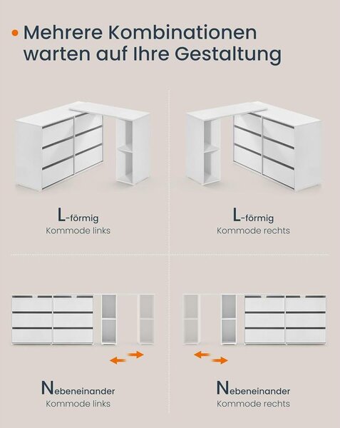 Fésülködőasztal, egymás mellé vagy l-alakban állítható, fehér