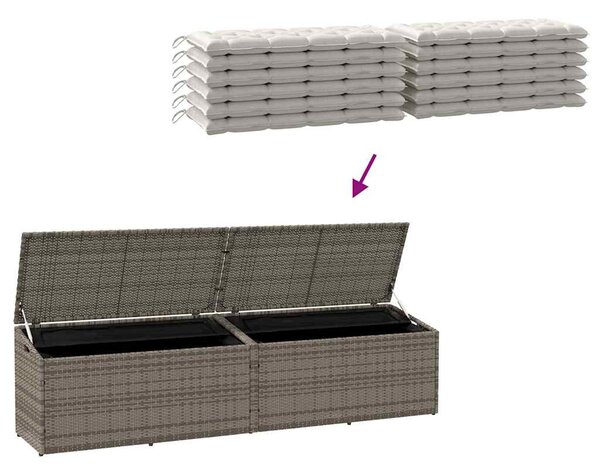 Szürke polyrattan kerti tárolóláda 220x50x58 cm