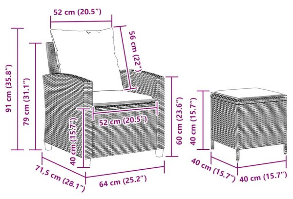 4 részes fekete polyrattan kerti ülőgarnitúra párnákkal