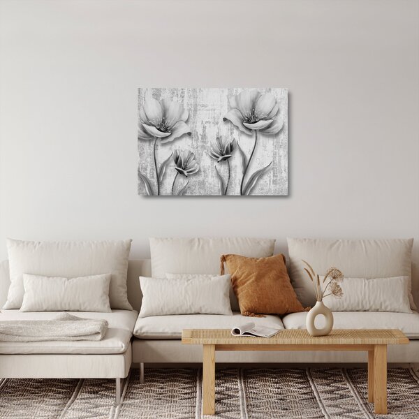 Üveg kép - Fekete-fehér virágok a háttérben (70x50 cm)