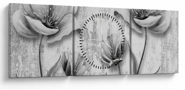 Kép - Fekete-fehér virágok a háttérben (órával) (90x30 cm)