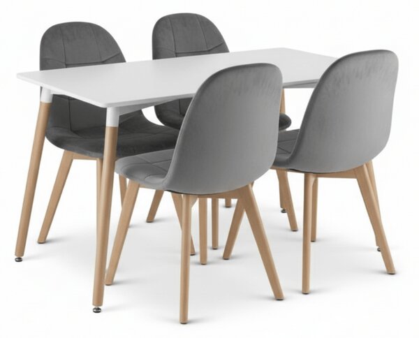 Étkezőgarnitúra 1 + 4, fehér ADRIA asztal 120x80 cm + sötétszürke bársony szék BORA