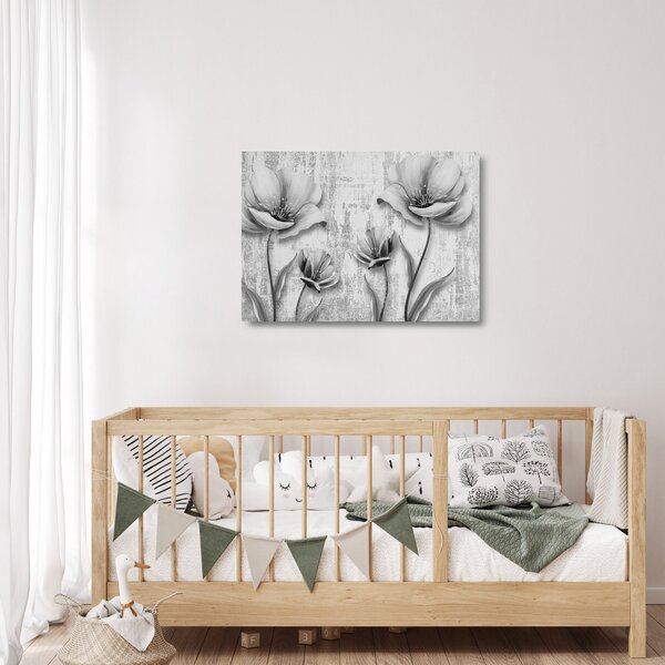 Üveg kép - Fekete-fehér virágok a háttérben (70x50 cm)