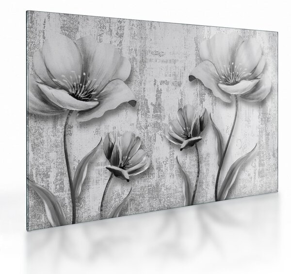 Üveg kép - Fekete-fehér virágok a háttérben (70x50 cm)