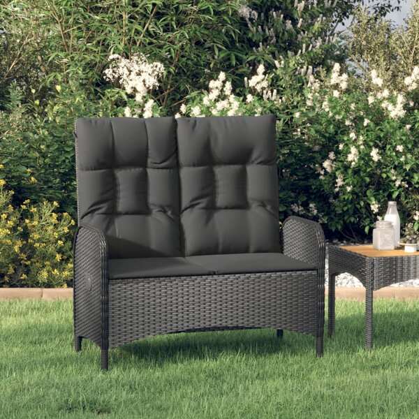 VidaXL fekete polyrattan dönthető kerti pad párnákkal 107 cm