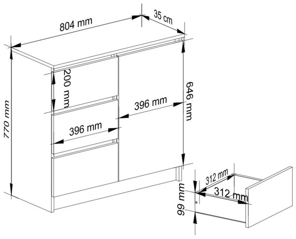 Fiókos komód fiókokkal és ajtókkal CIELA - beton / fehér