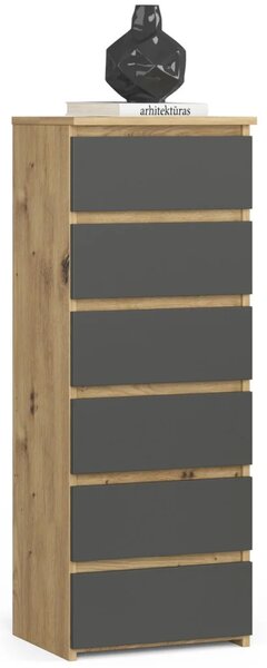 Keskeny fiókos komód VALESTRA - artisan tölgy / sötétszürke