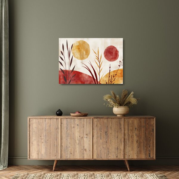 Üveg kép - Növények és körök (70x50 cm)