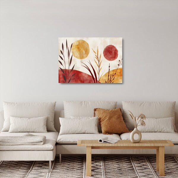 Üveg kép - Növények és körök (70x50 cm)